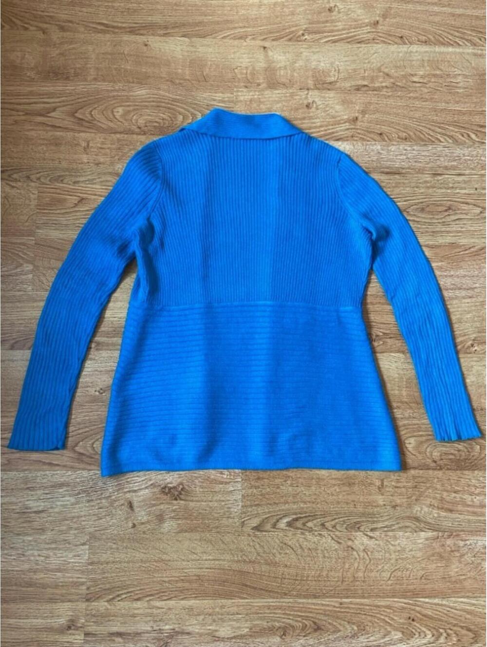 Eileen Fisher Blue Ribbed Open Front Cardigan Petite Small - Picture 3 of 5